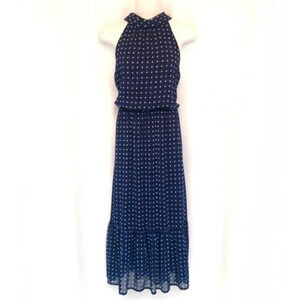 Banana Republic Blue Geo Print Midi Dress Tie Back Ruffle Hem Sleeveless XS